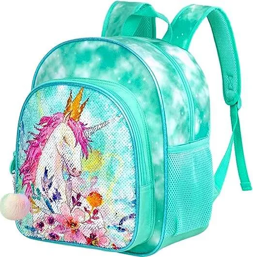 Custom Logo Unicorn Cartoon Sequin Schoolbag Girl Pink School Backpack Kids Cute School Bag for Girls