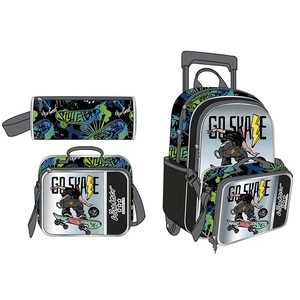New Fashion Children Backpack Set Adjustable School Bags with Trolley Wheeled Top Quality Skater Boy Trolley School Bag
