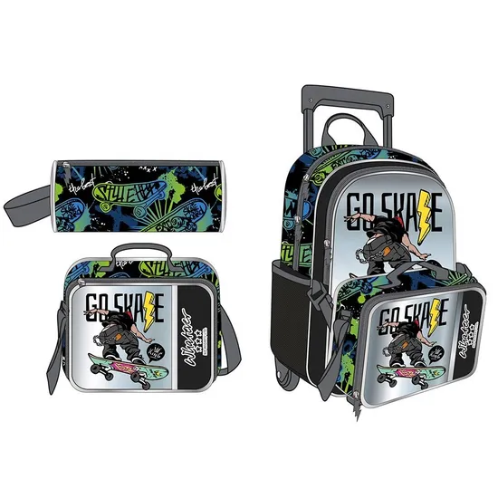 New Fashion Children Backpack Set Adjustable School Bags with Trolley Wheeled Top Quality Skater Boy Trolley School Bag