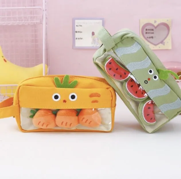 School Stationery Supply Cartoon Fruit Design Large Kawaii Pencil Case for Kids