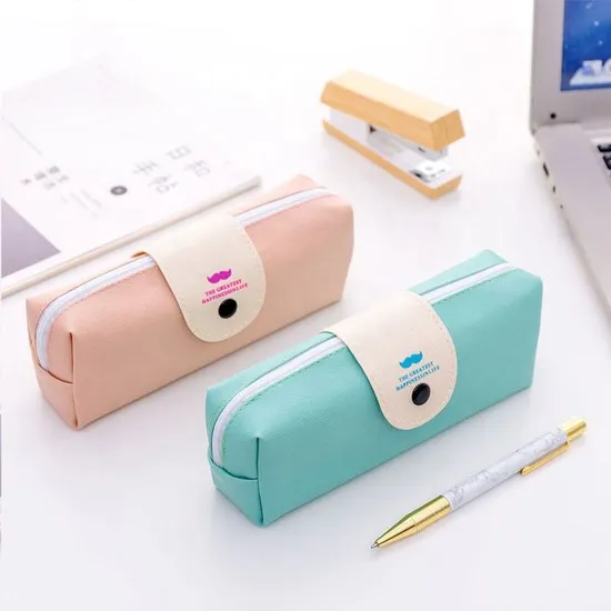 Wholesale Cartoon Cute Beard Print Pen Bag Zipper Large Leather Pencil Case