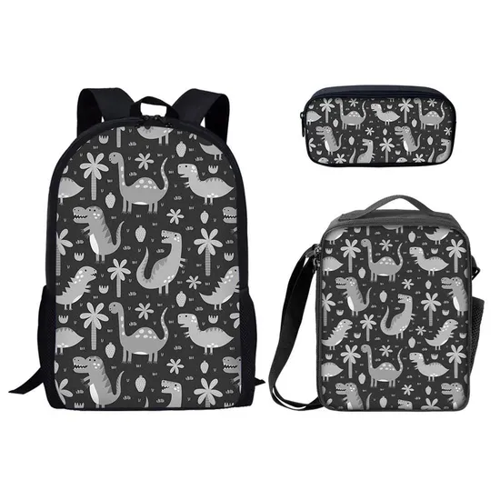 3PCS Children Match School Bags Dinosaur Cartoon Printing School Bag and Lunch Bag Set