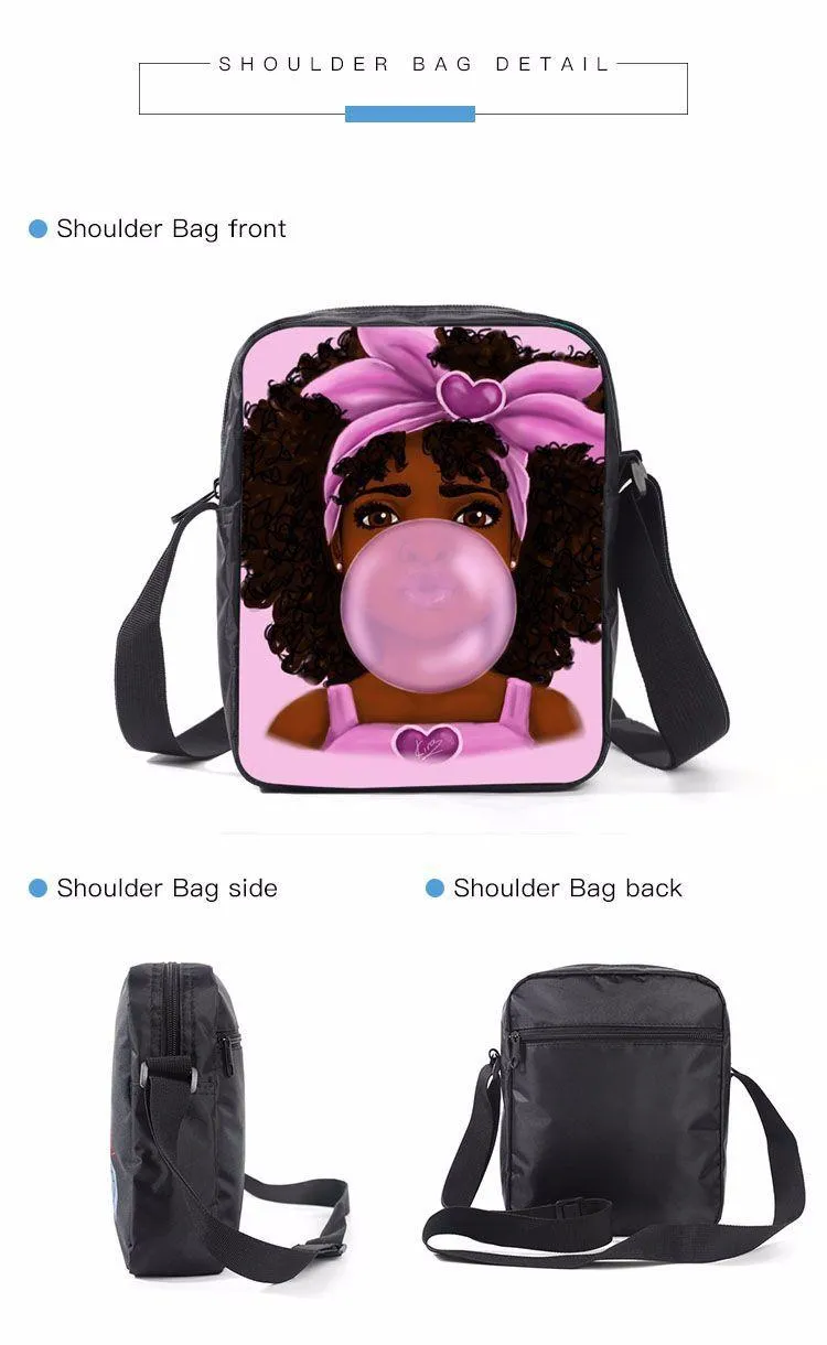 3PCS Black Art African American Girls Printing School Bags Set for Teenage Girls Bookbag Children Kids Schoolbags