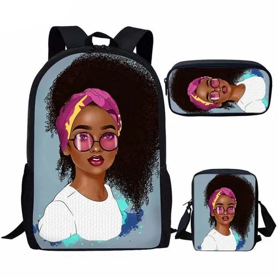 Back to School Backpack Kids Bag African American Black Art Girls Schoolbag Mochila 3PCS Set School Bags for Girls