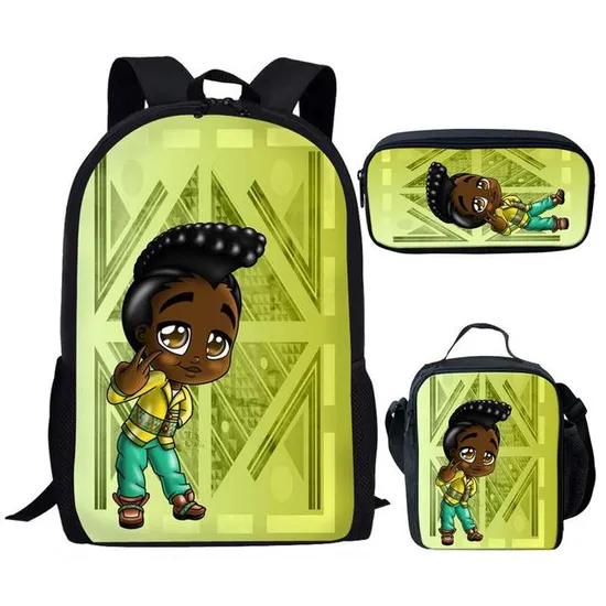 Black African Boy Designs 3PCS Backpag American Art Children Mochilas Schoolbag and Lunch Bag Set for Kids Backpack School Bags