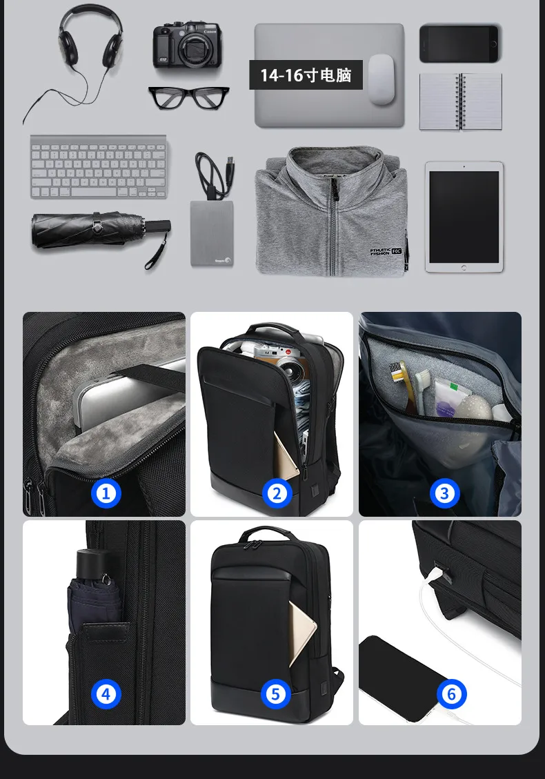 Mens Fashionable Travel Backpack with USB Port Business Backpack