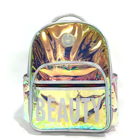 Custom Fashion Large Capacity Holographic Laser PU Girls School Bags Kids School Backpack
