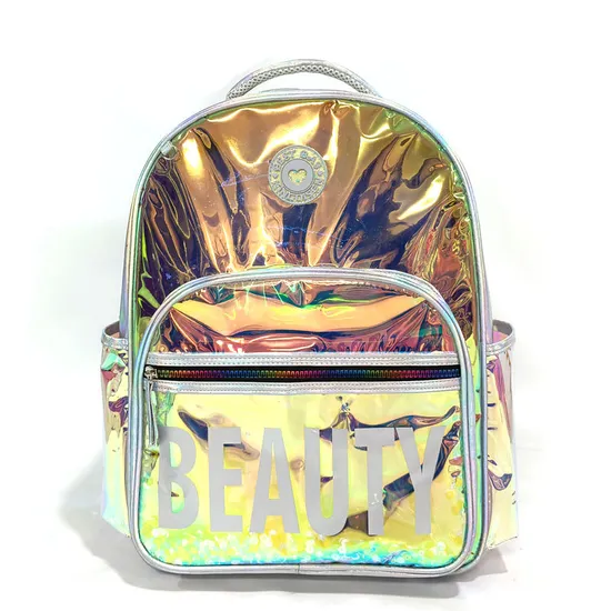Custom Fashion Large Capacity Holographic Laser PU Girls School Bags Kids School Backpack