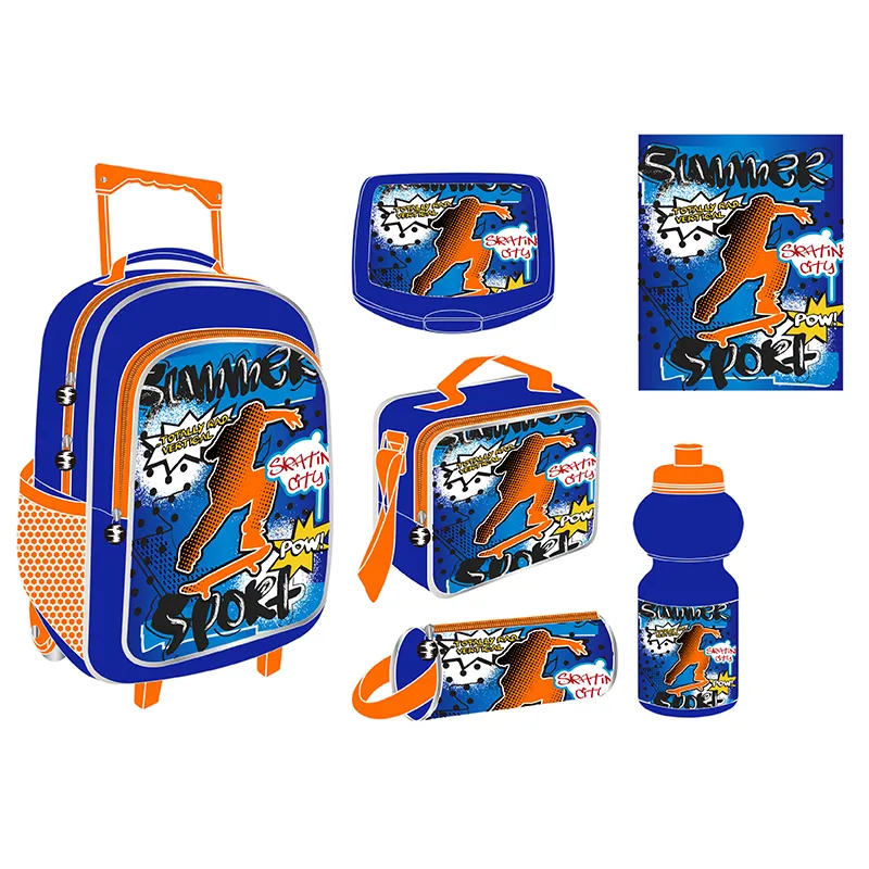 Custom 5 PCS Set Waterproof Backpack Girl Daily Fashion Kids Character School Trolley Bags