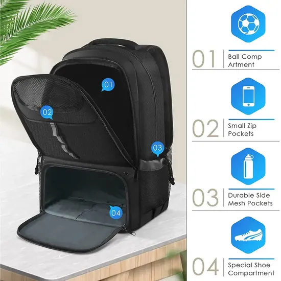 Wholesale Sport Gym Outdoor Custom Logo Waterproof Big Capacity Bag with Shoes Compartment Football Backpack