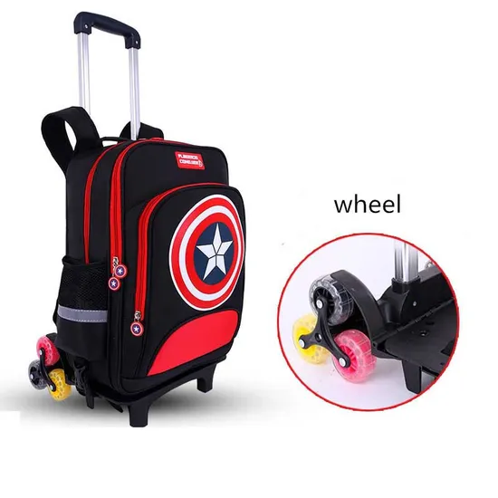 Captain America Detachable Carry-on Luggage Kids School Trolley Bags