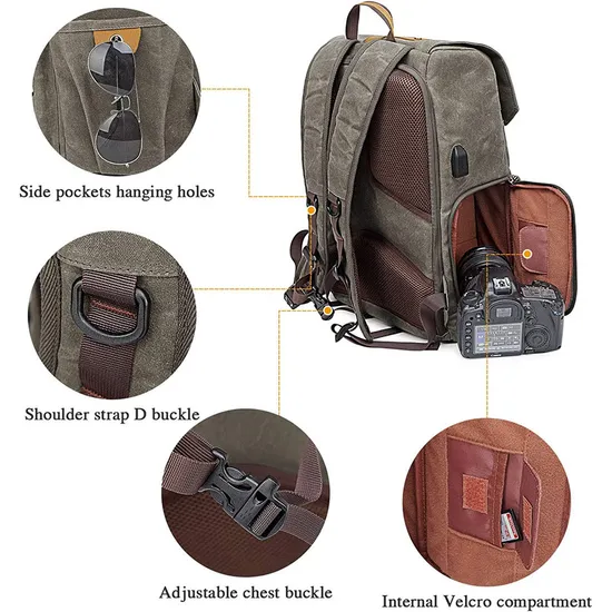 Custmized Retro Large Capacity Canvas Waterproof Drone Bag Camera Bag Backpack