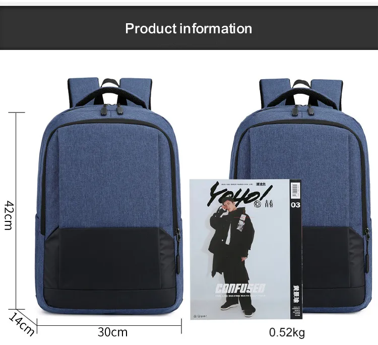Men Woman Travelling USB Recharging 15.6 Inches Backbag Business Waterproof Laptop Backpack with USB