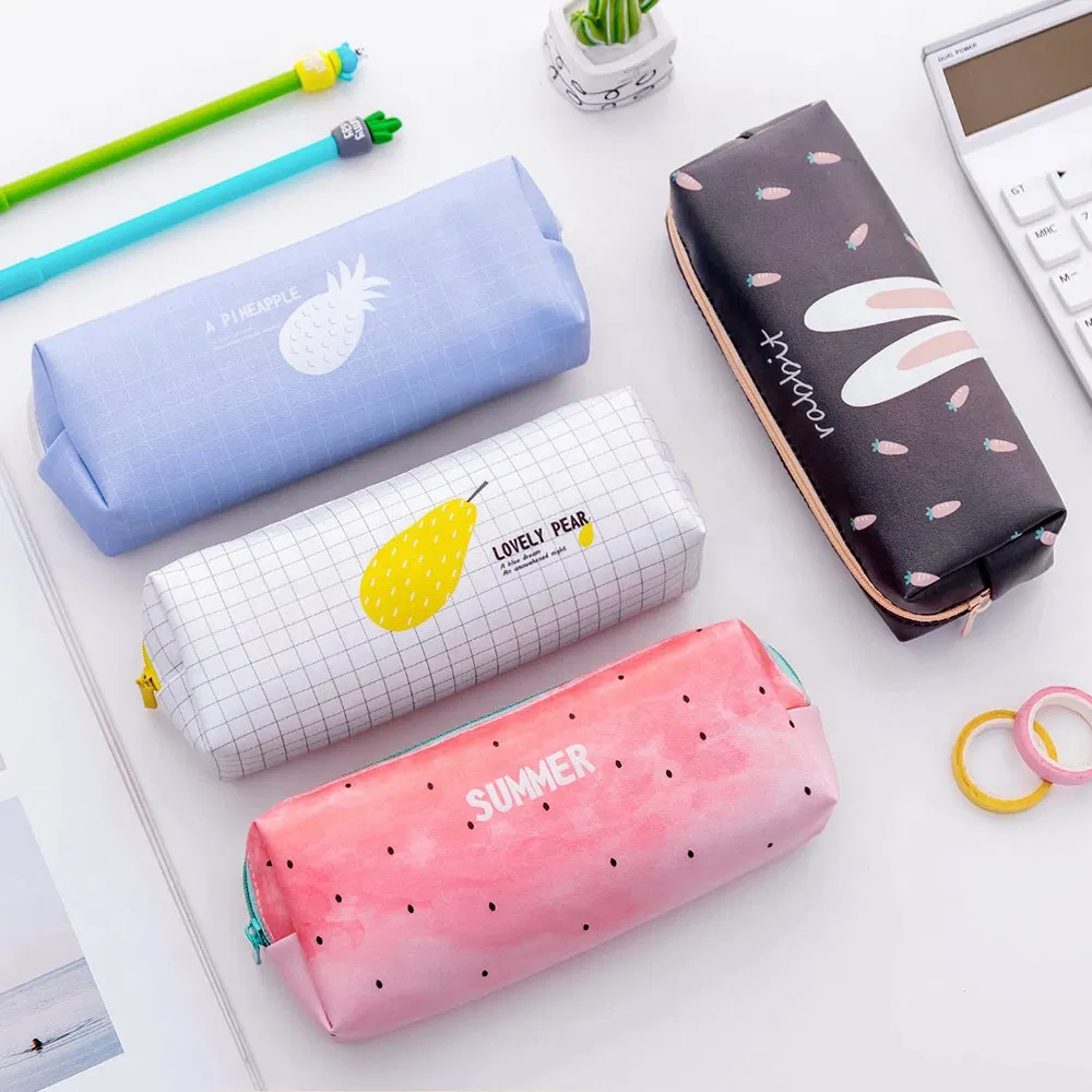 Large Capacity Stationery Storage Bag Cute Fruit Printed Leather Pencil Case