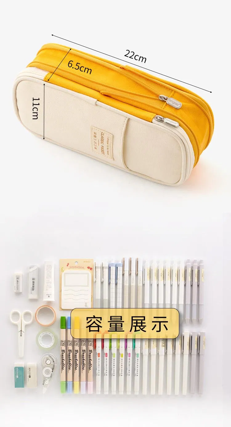New Arrival Foldable Big Capacity Canvas Zipper Pencil Pouch Case Bag Stationery Organizers Compartments Cosmetic Makeup Bags