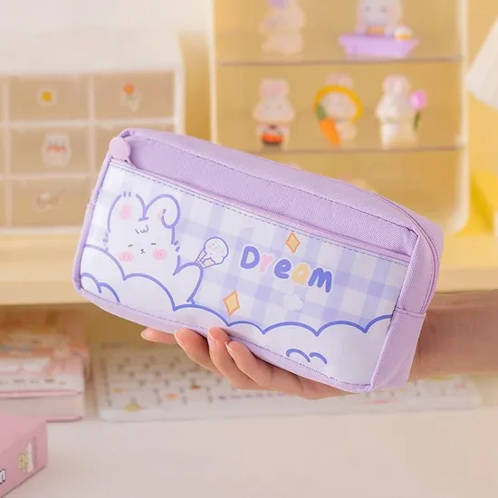 Large Capacity School Children Kawaii Cartoon Canvas Oxford Pencil Case with Zipper