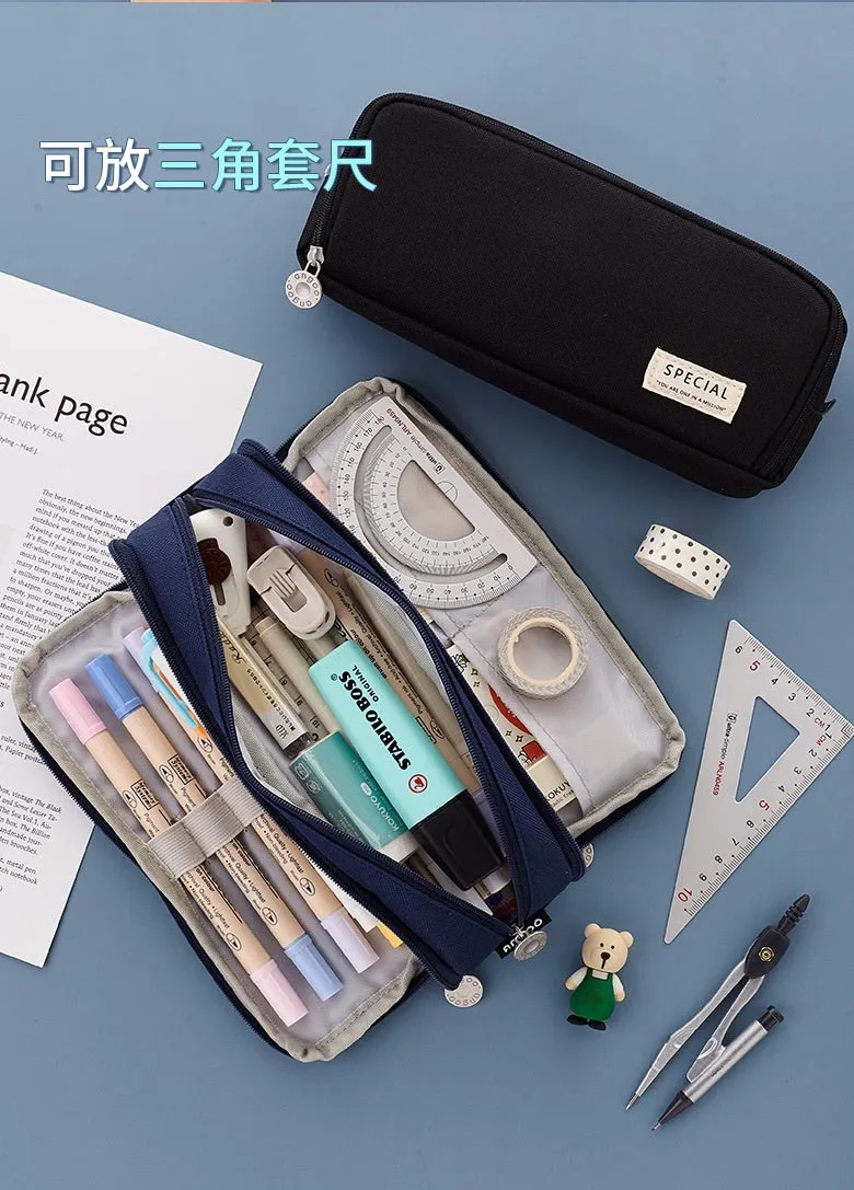 Large Capacity Pencil Pen Case Big Capacity Storage Bag Pouch Box Stationery Organizer with Zippers for Office and School