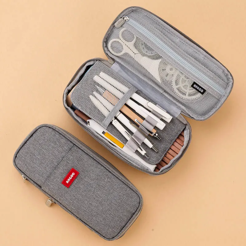 New Arrival Foldable Big Capacity Canvas Zipper Pencil Pouch Case Bag Stationery Organizers Compartments Cosmetic Makeup Bags