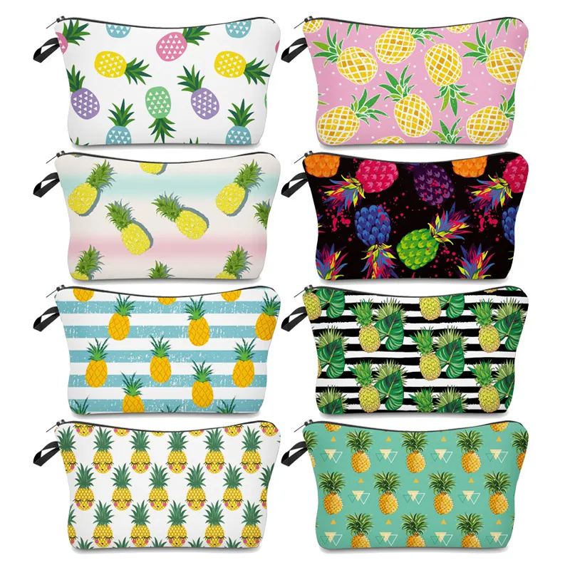 Wholesale Custom Pineapple Print Pencil Pouch Lady Cosmetic Bag with Logo