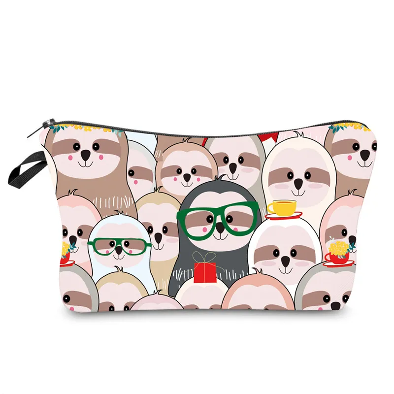 Wholesale Custom Cartoon Sloth Printing Girls Pencil Pouch Polyester Cosmetic Bags