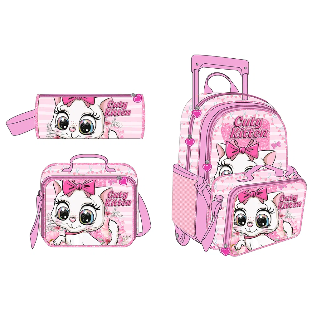 Toddler Rolling Backpack Girls Cute Cartoon Primary School Trolley Bag Luggage Schoolbag