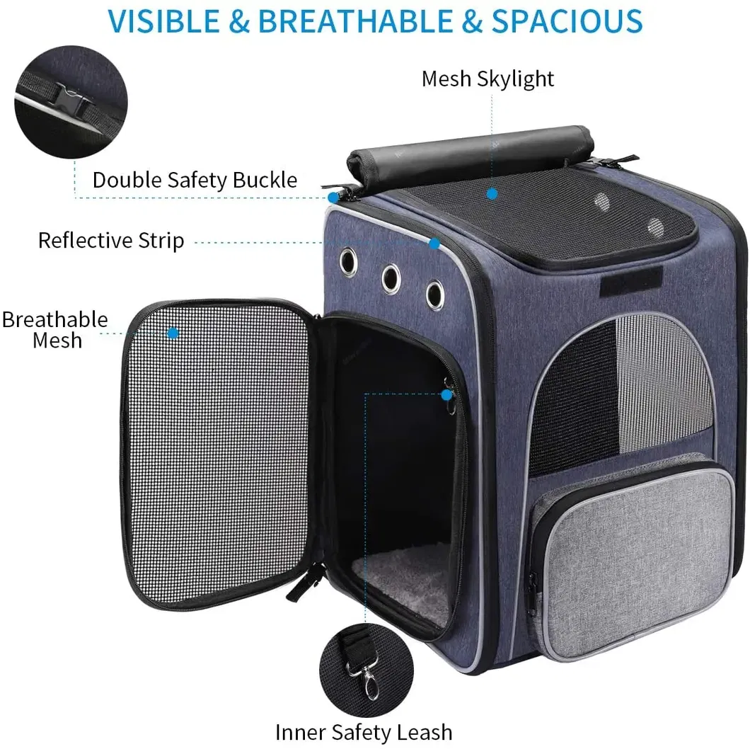 Pet Carrier Strap Foldable Sventilated Design Pet Travel Backpack with Internal Seat Belt for Travel Hiking Camping
