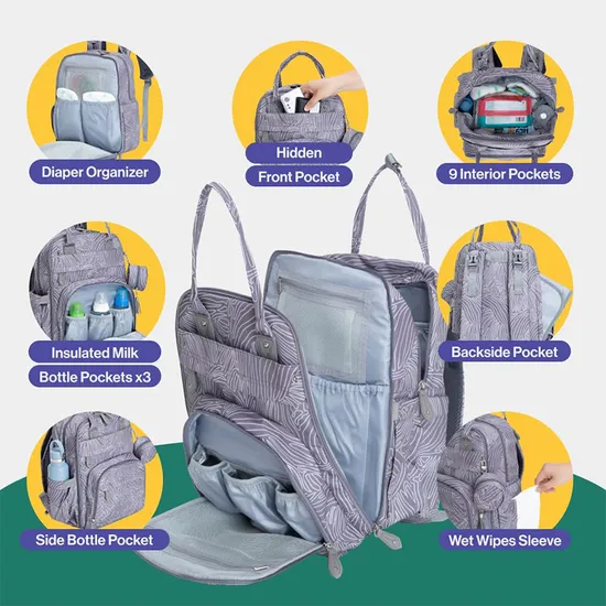 Factory Customized Cartoon Pattern Multiple Pockets Mommy Backpack Diaper Bag