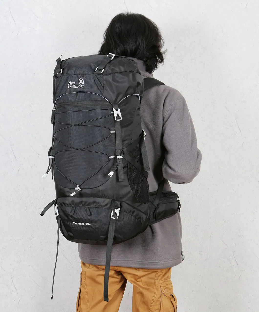 New Factory Outdoor Mountaineering Bag 50L High Capacity Nylon Travel Camping Backpack