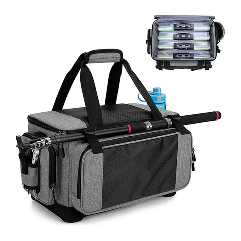 2024 New Fishing Gear Luggage with Rod Frame Waterproof Fishing Gear Storage Bag with EVA Anti Slip Base