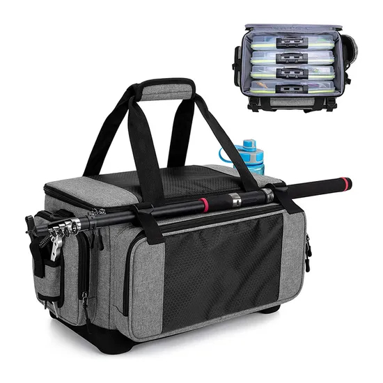 2024 New Fishing Gear Luggage with Rod Frame Waterproof Fishing Gear Storage Bag with EVA Anti Slip Base