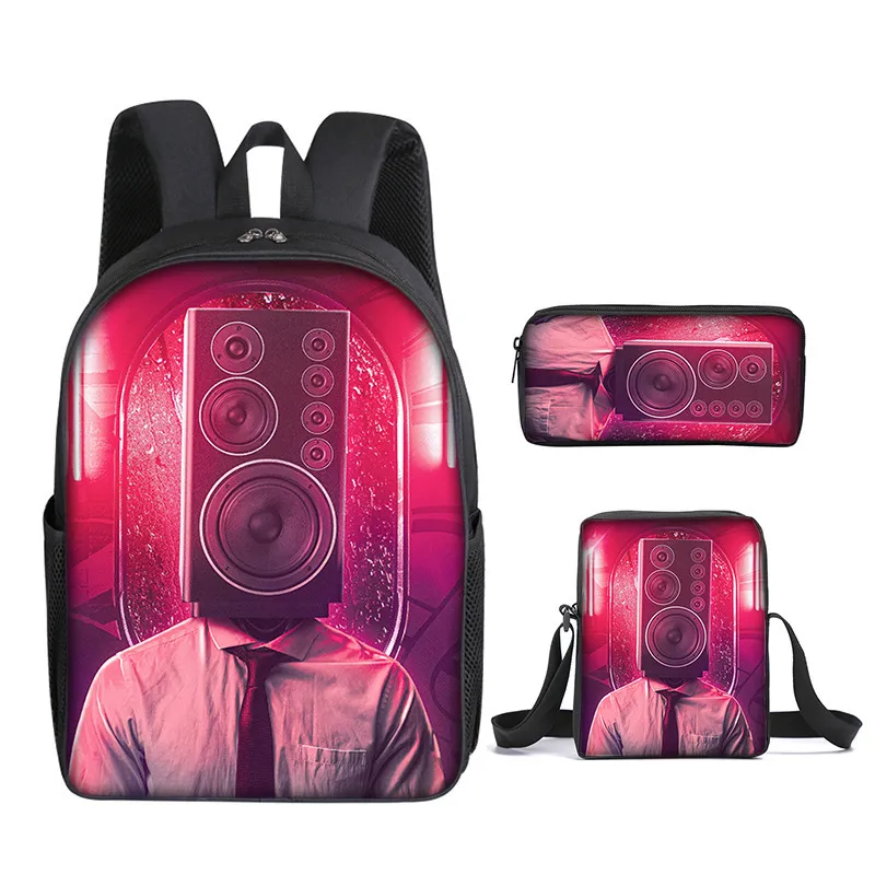 Skifidi Toilet Man Mock Book Bag for Primary and Secondary School Students Shoulder Bag Pen Bag Backpack Three Piece Set