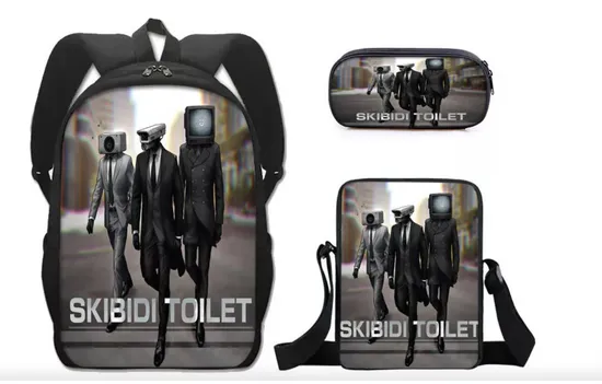 Skifidi Toilet Man Mock Book Bag for Primary and Secondary School Students Shoulder Bag Pen Bag Backpack Three Piece Set