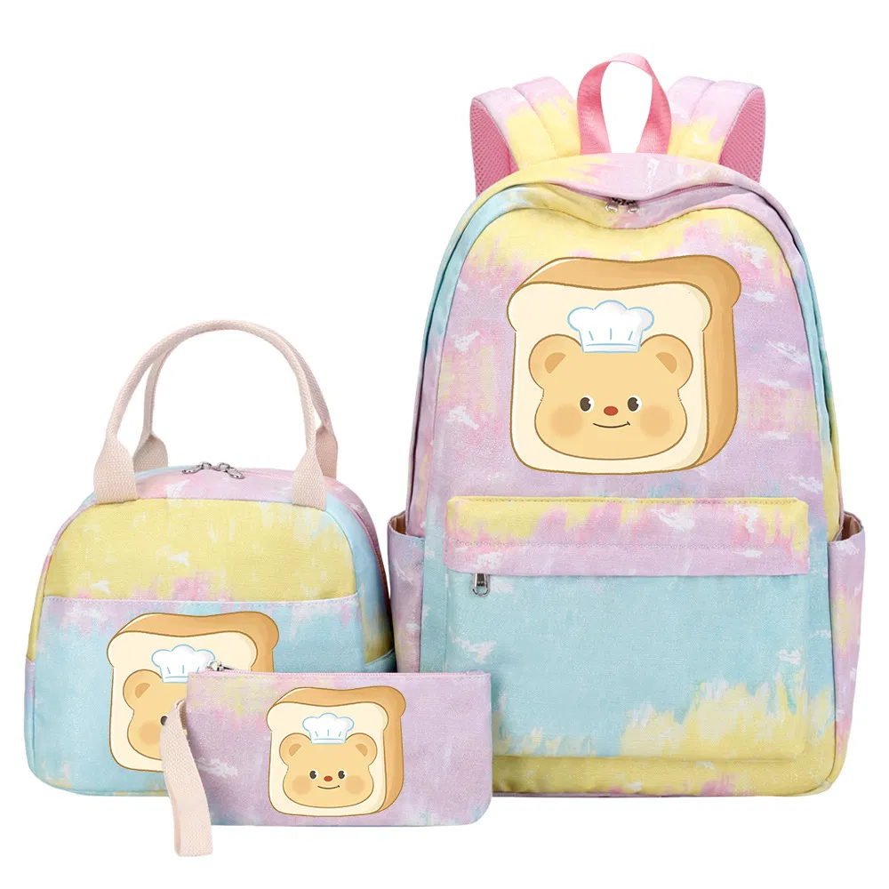 Butter Bear Student Children&prime;s Backpack Handbag Bento Bag Pencil Case 3-Piece Set