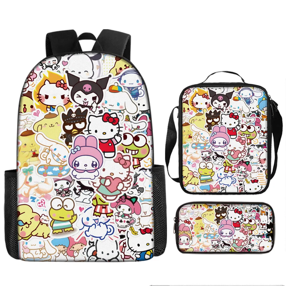 Anime Uromi Three Piece Set Kt Cat Cartoon Primary and Secondary School Student Backpack Children&prime;s Backpack