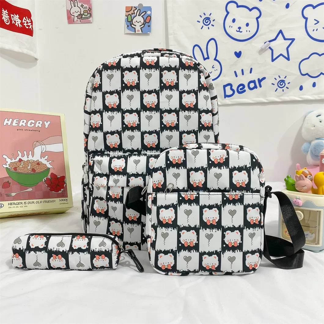 Girl&prime;s Cartoon Cute Animal Three Piece Set Student School Bag Large Capacity Travel Backpack with Pen Bag