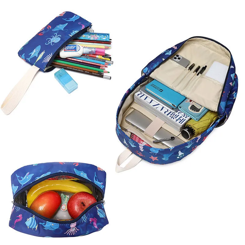 Children&prime;s Backpack Three Piece Set for Elementary School Students Cute Lightweight Backpack