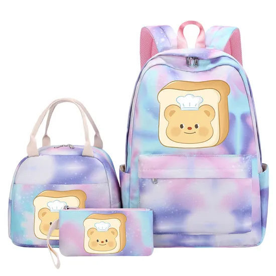 Butter Bear Student Children′s Backpack Handbag Pencil Case 3-Pieces Set