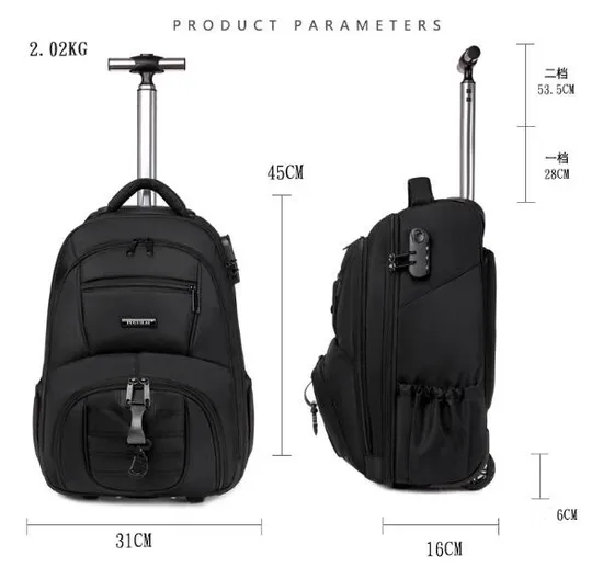 Travel Laptop Backpacks with Wheels Men 17 Inch Trolley Business Backpack Suitcase for Travel
