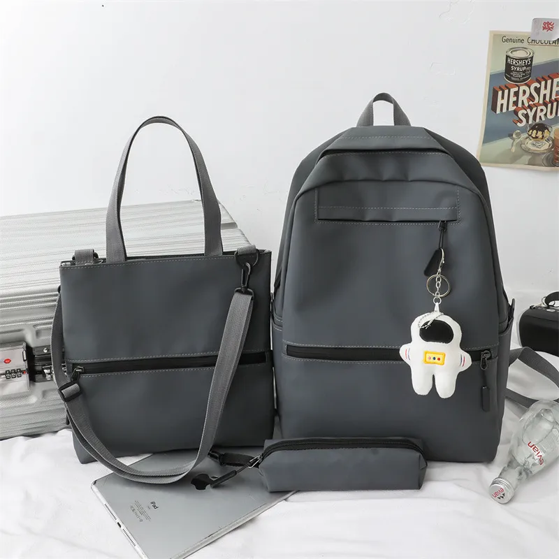 Trendy Fashionable Leather Film Large Capacity Middle School Student Three Piece Set Backpack