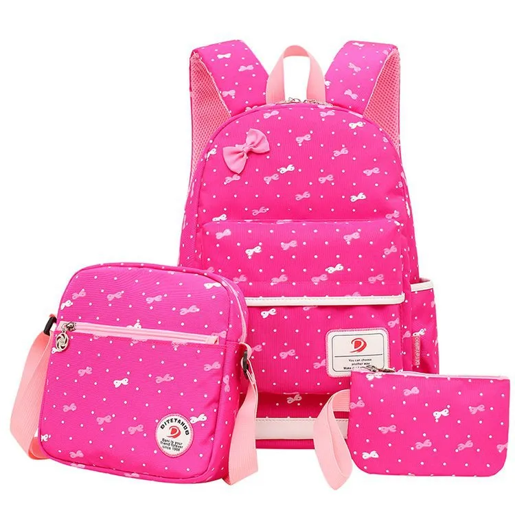 New Cross Border Cute Bow Print Three Piece Set for Middle School Students Campus Large Capacity Backpack