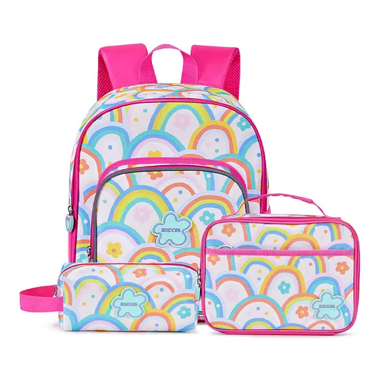 Factory Customized Rainbow Children′s Backpack Elementary School Girl 3 Piece Set Backpack