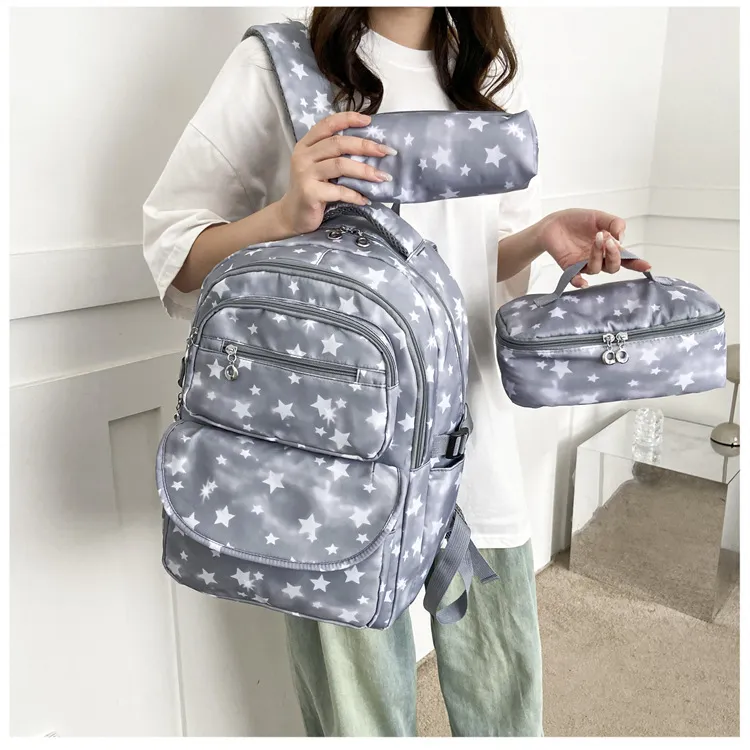 2024 New Backpack for Female High School Students Three Piece Set Simple Backpack