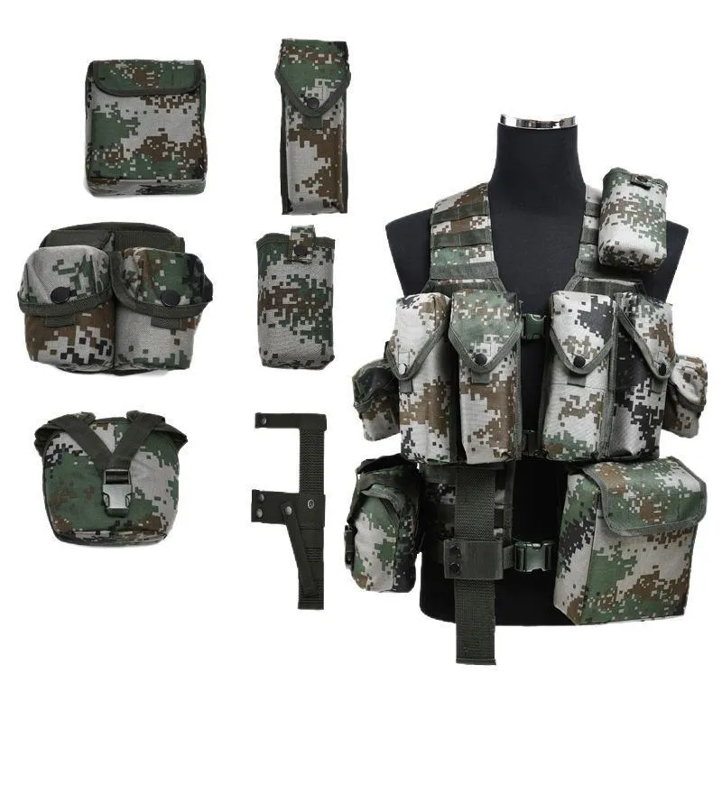 Tactical Vest Clip Bag 7-Piece Set Camouflage Combat Carrying Gear Customizable Vest