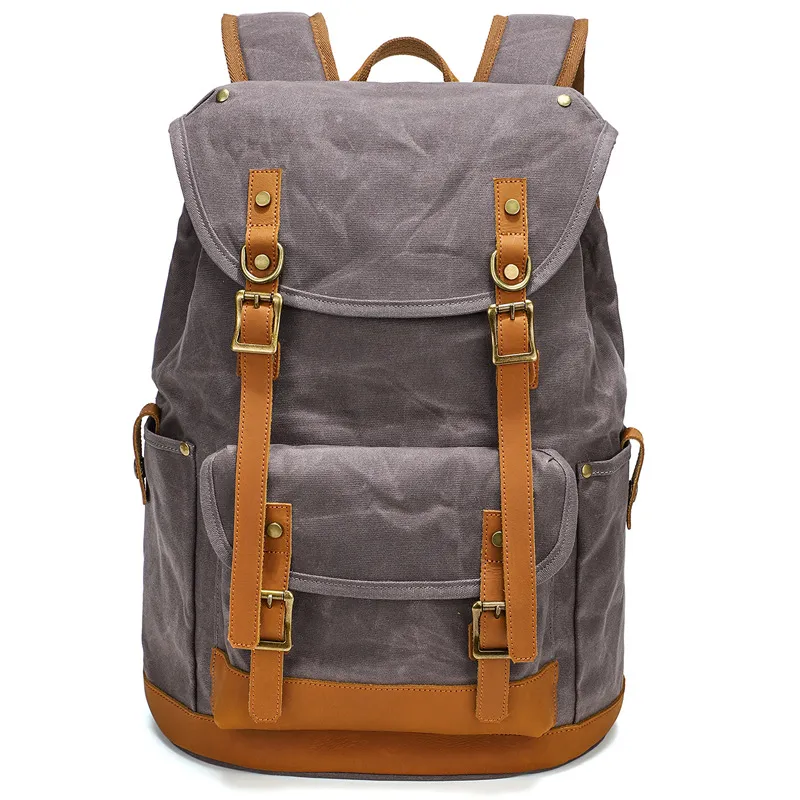 Retro Oil Wax Canvas Backpack Outdoor Waterproof Large Capacity Mountaineering Travel Multi Functional Backpack