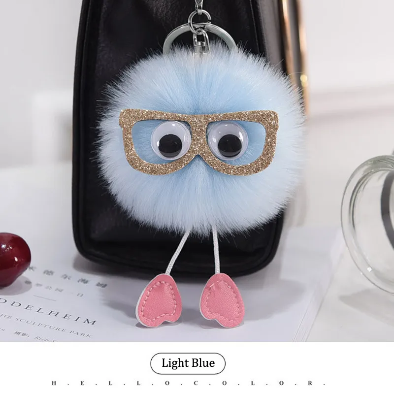 POM POM Keychain 8cm Colored Bulk Fluffy Fur Puff Ball Key for Women Pompom Keychains