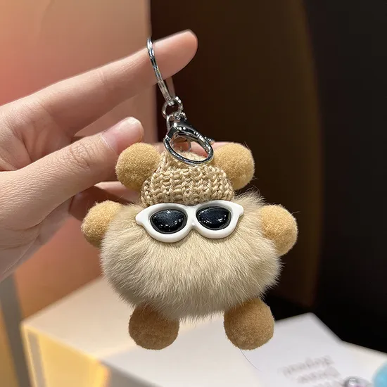 Wholesale Custom OEM 8cm Kawaii Rabbit Hair Little Coal Ball Car Keychain