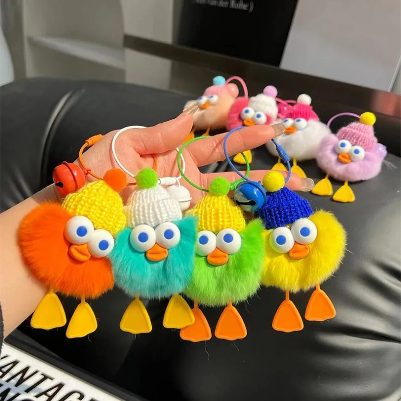 Hot Selling Imitation Fur Cute Duck Keychain Fur Ball Toys Keyring Cute Doll Pendant