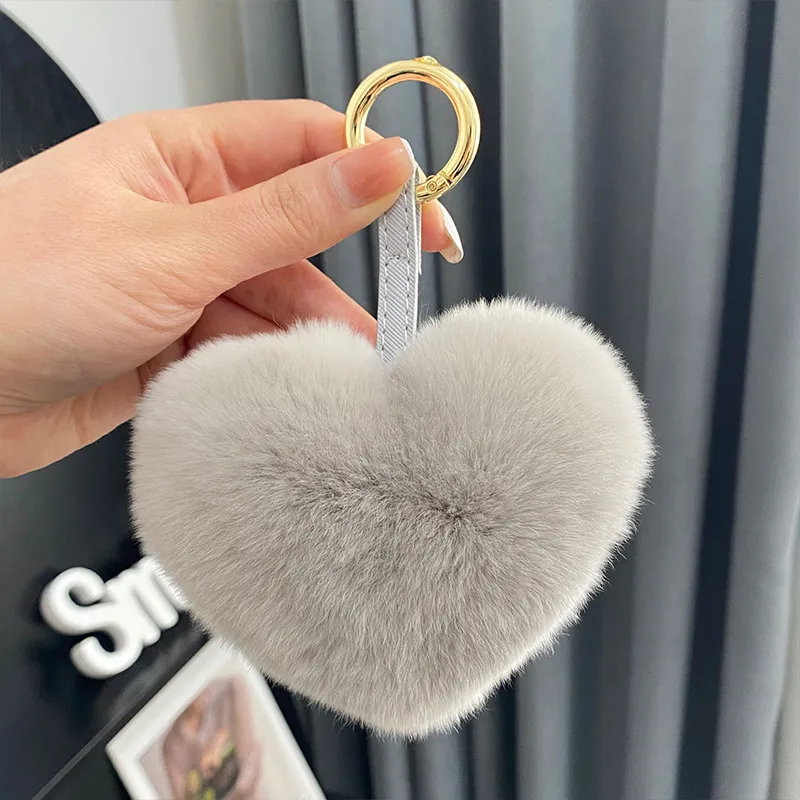Factory Wholesale All Kinds of Color Real Rex Rabbit Fur Heart Pendant Keychain