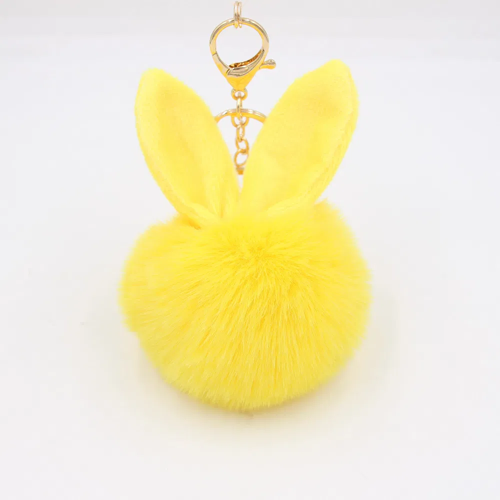 Hot Fluffy Girly POM POM Keyring with Ear Round Shaped Fur Ball Mini Plush Keychain