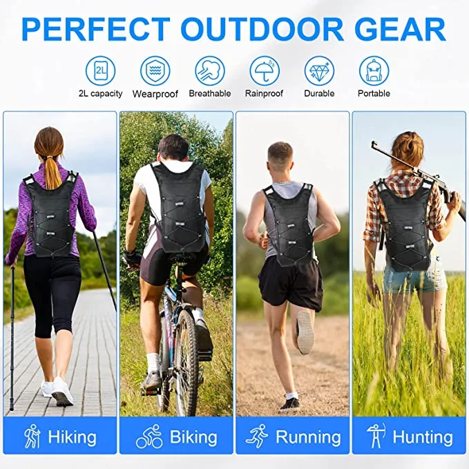 Hydration Backpack with 70oz Water Bladder 2 Waist Pouch Water Pack Lightweight Nylon Hydration Pack for Hiking Camping Cycling